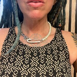 Silver chain and pearl safety pin Necklace Punk Rock Princess